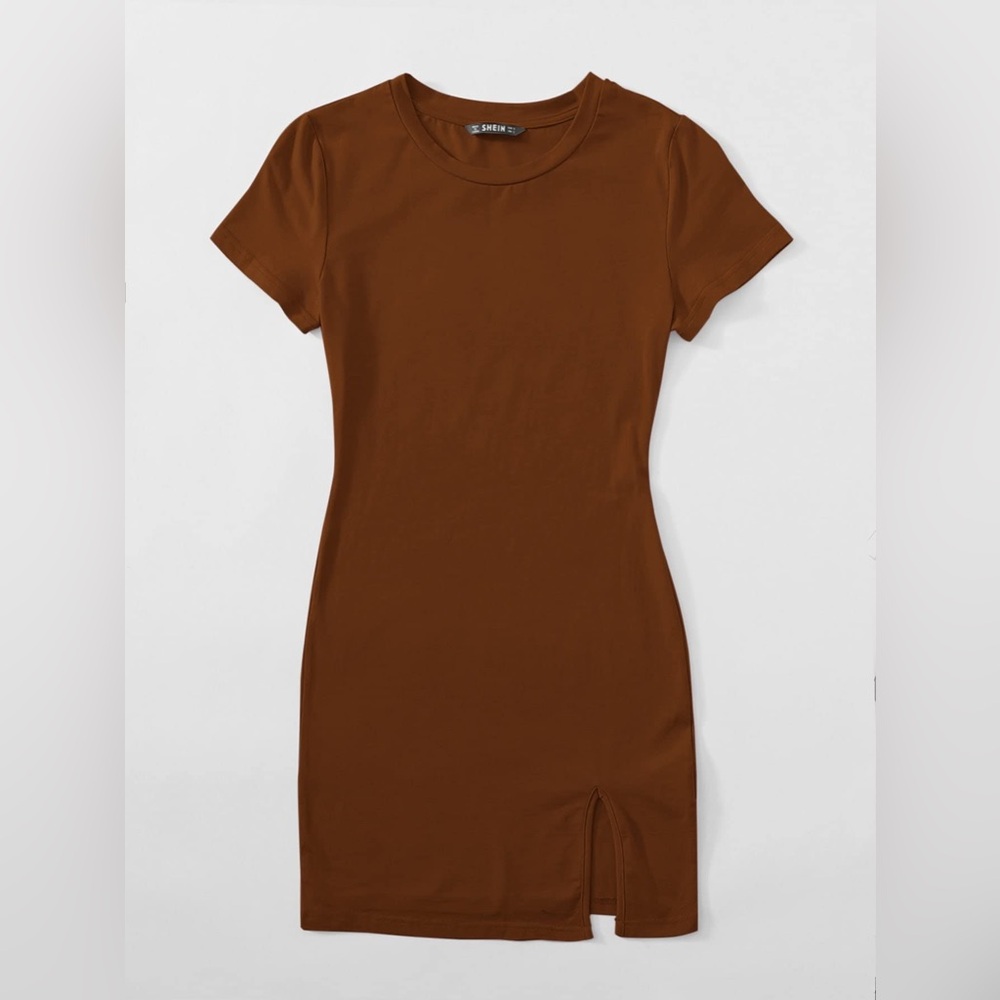 Solid Split Hem T-Shirt Dress
